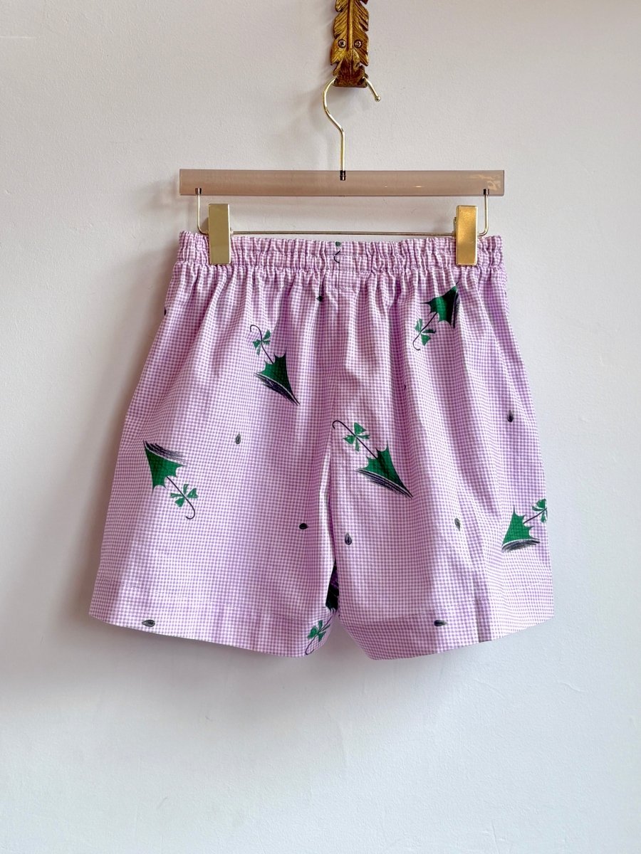 Green Umbrella on Purple Tiny Check Town Shorts - Made X Hudson