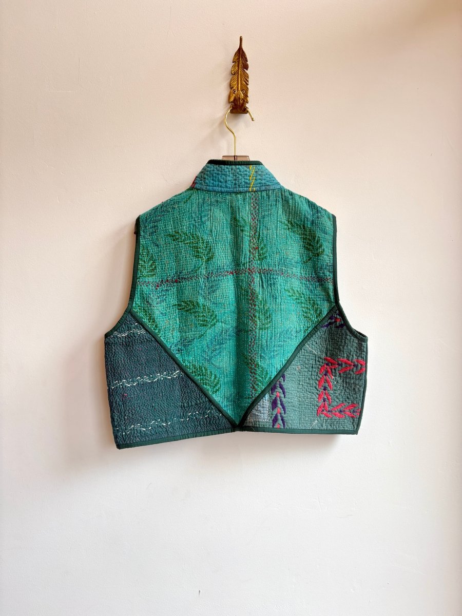 Reversible Kaira Quilted Cropped Vest in Colors Pale Blue, Teal, Navy & Pale Blue, Green, Yellow - Made X Hudson