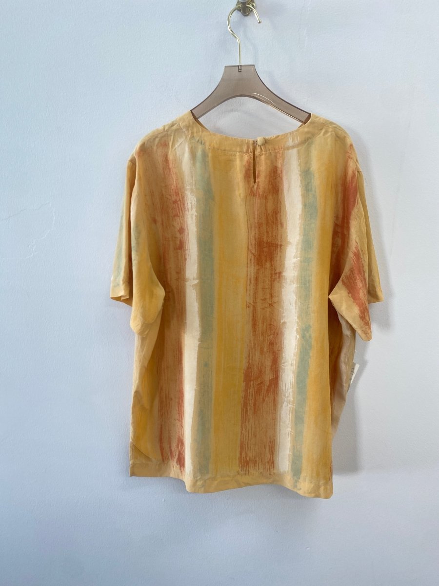 Hand Painted Short Sleeve Silk Top (Orange & Yellow) - Made X Hudson