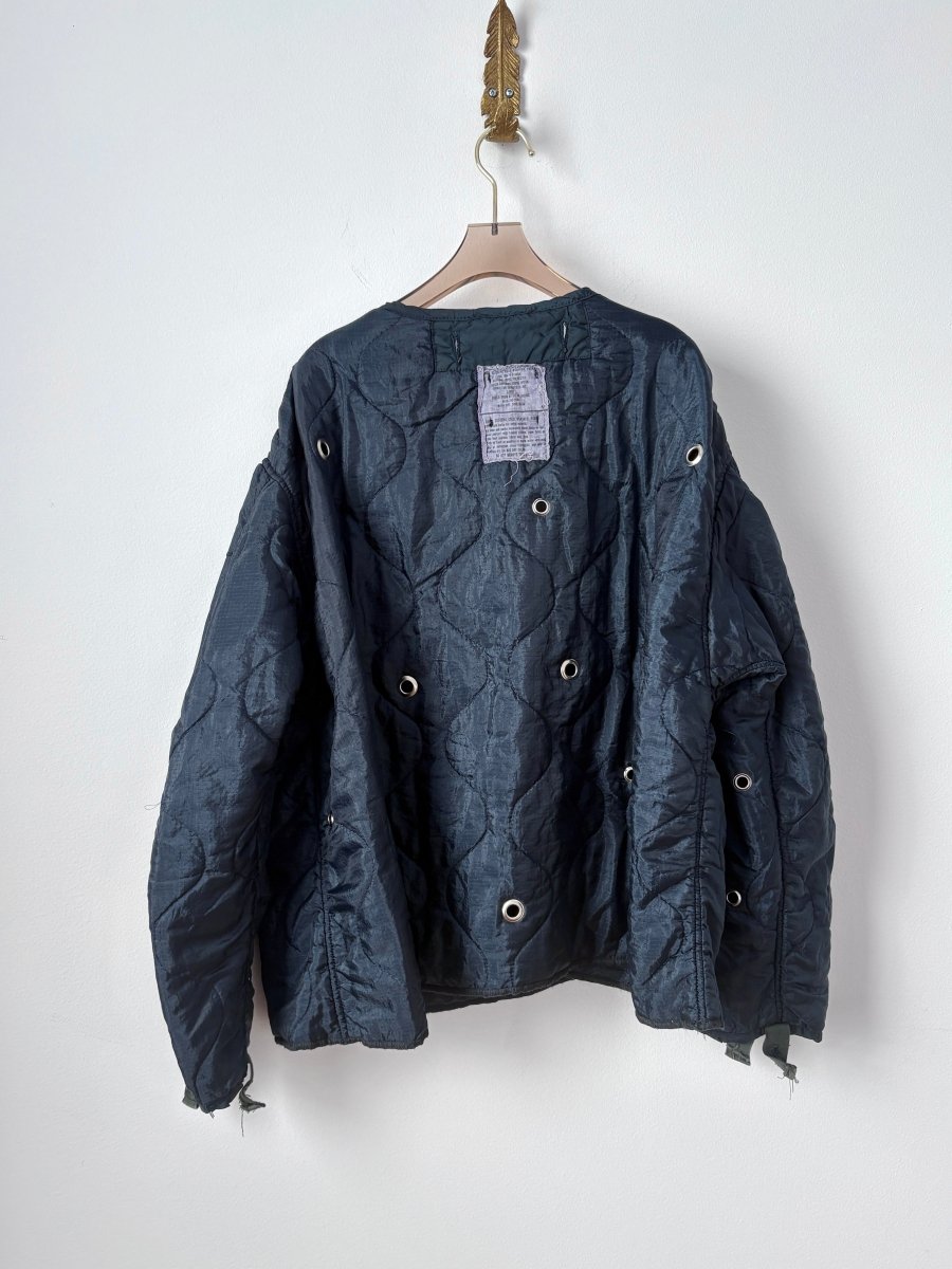 Navy Army Liner Quilted Coat w/ Single Silver Clasp & Grommets (Reworked) - Made X Hudson