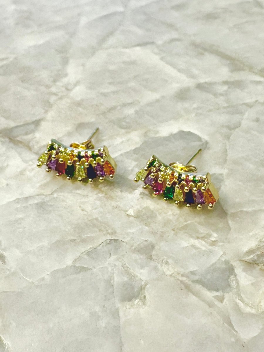 18k Gold Filled Rainbow CZ Arc Earrings - Made X Hudson