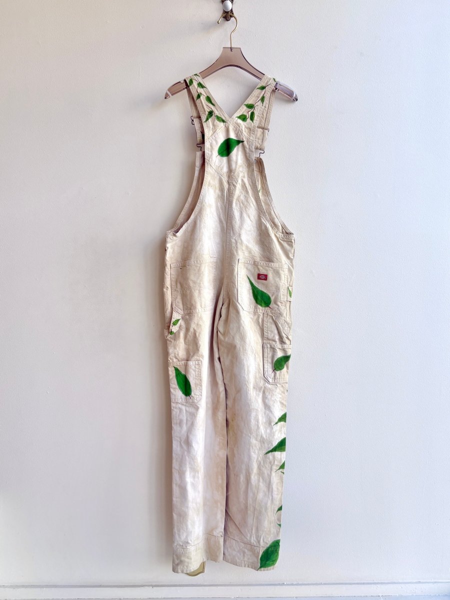 Walnut Dyed Overalls with Green Vines Hand Painted (Reworked) - Made X Hudson