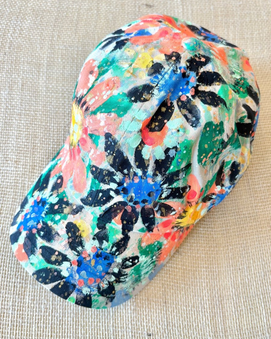 "Fionn" Khaki Baseball Cap w/ Multi-Color Flowers | Hand Painted - Made X Hudson