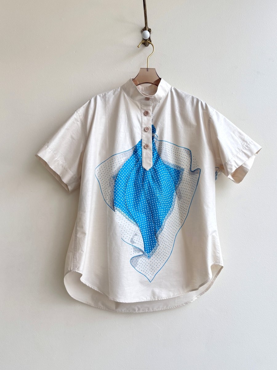 Short Sleeve Popover Shirt in Blue & White Handkerchief Print - Made X Hudson