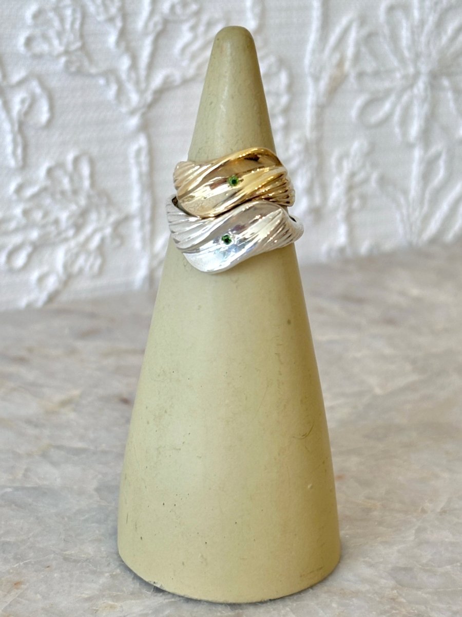 Open Croissant Ring w/ Small Chrome Diopside Stone | Sterling Silver & Brass (Matte or Polished) - Made X Hudson