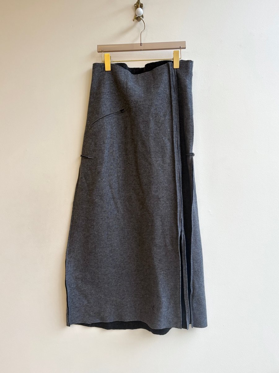 High Waisted Grey Wool Over Skirt w/ One Pocket & Angled Zipper Front - Made X Hudson