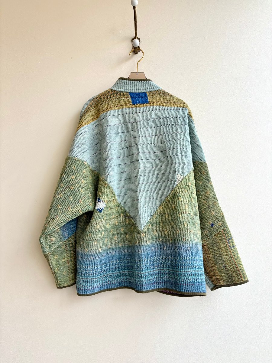 Reversible Ladhiya Quilted Jacket in Colors Turquoise, Blue, Coral & Sky Blue, Sage, Yellow - Made X Hudson