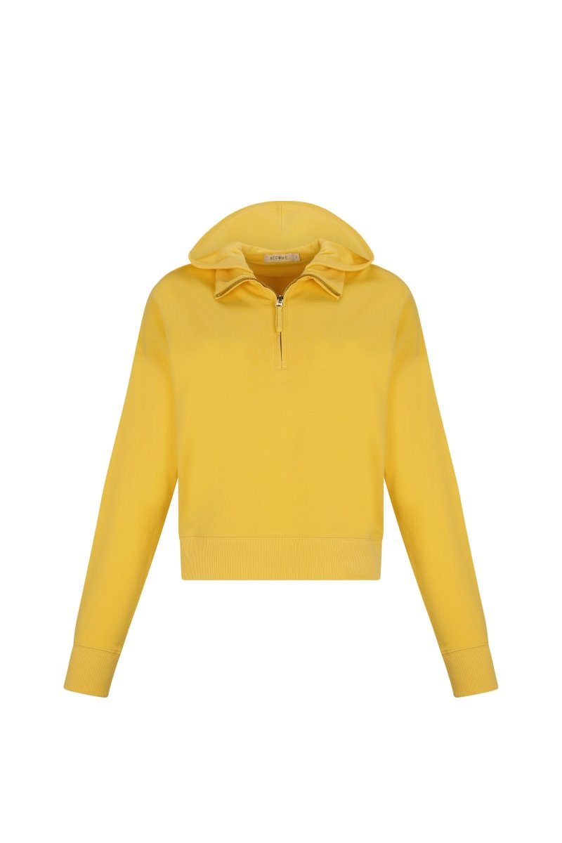 Yellow Mock Neck Knit Jacket w/ Hood - Made X Hudson