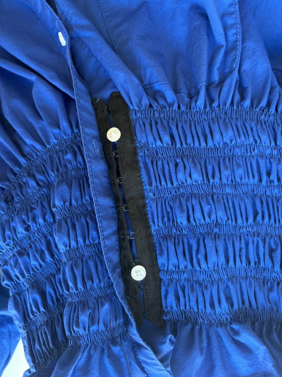 The George Top | Electric Blue Button Down Top w/ Smocked Waist (Reworked) - Made X Hudson