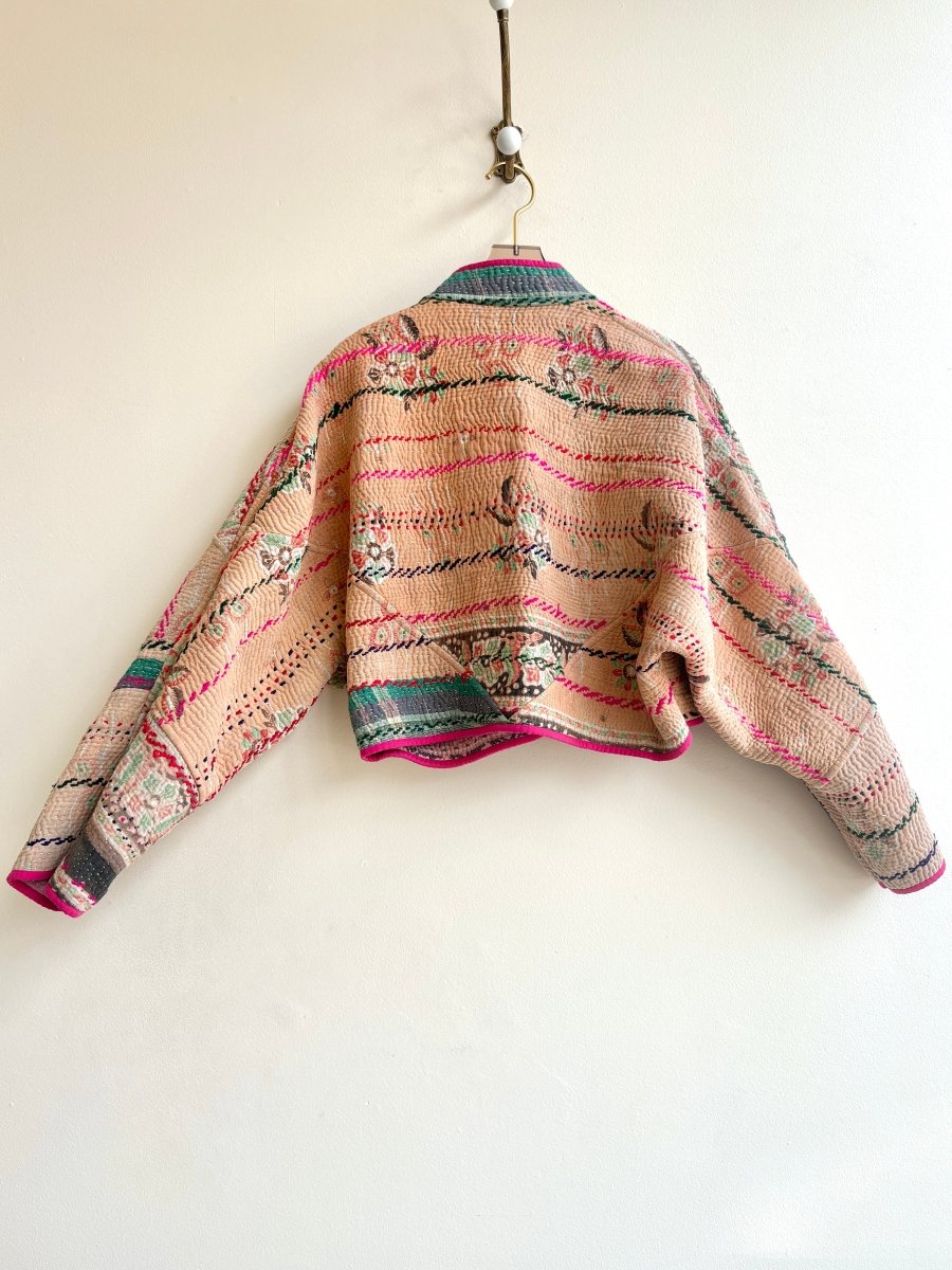 Reversible Kaira Quilted Cropped Jacket in Colors Blush Pink, Hot Pink, Dusty Purple, Ruby & Light Peach, Grey, Teal, Pink - Made X Hudson