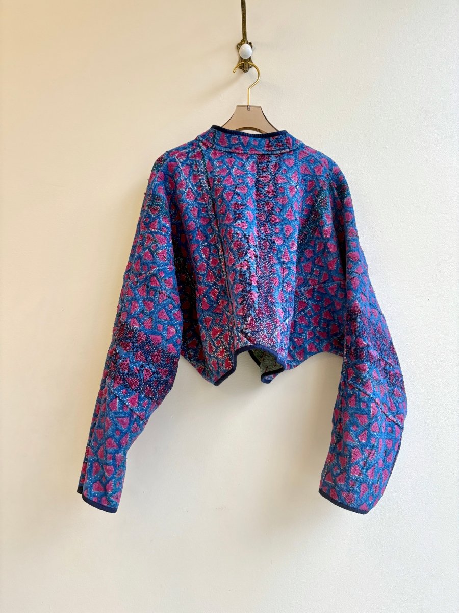 Reversible Kaira Quilted Cropped Jacket in Colors Ice Blue, Pink, Peach & Blue, Fuschia, Burgundy - Made X Hudson