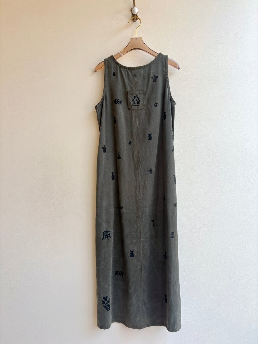 Tiny Print Tank Dress in Dark Fern | Block Printed (Reworked) - Made X Hudson