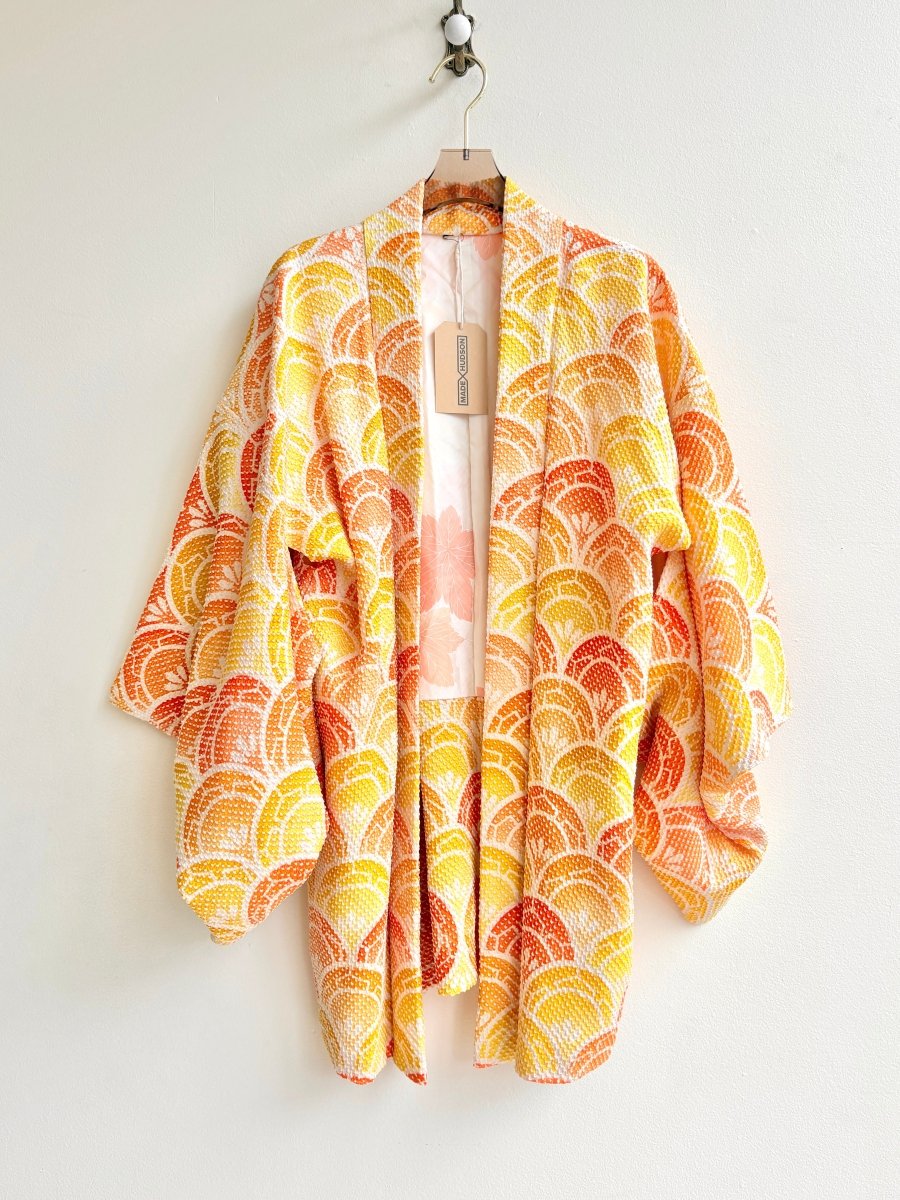Golden and Orange Shell Print Textured Short Kimono Jacket (Vintage) - Made X Hudson