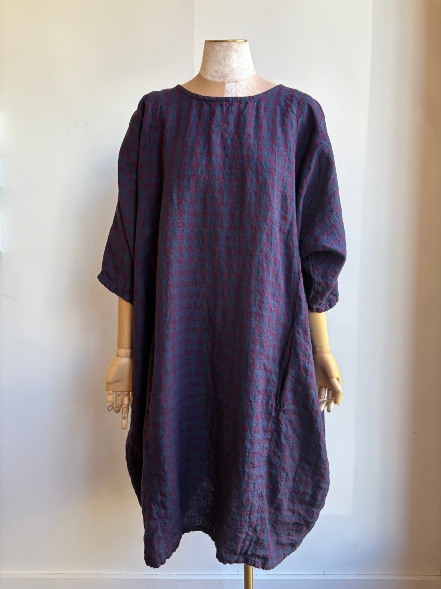 Blue & Plum Checkered Gallery Dress - Made X Hudson
