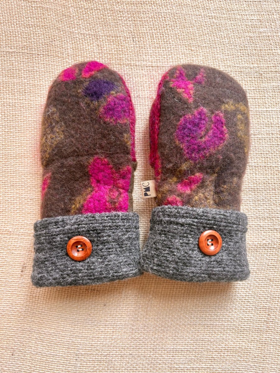 Dark Floral, Magenta, Army Green Wool Mittens - Made X Hudson