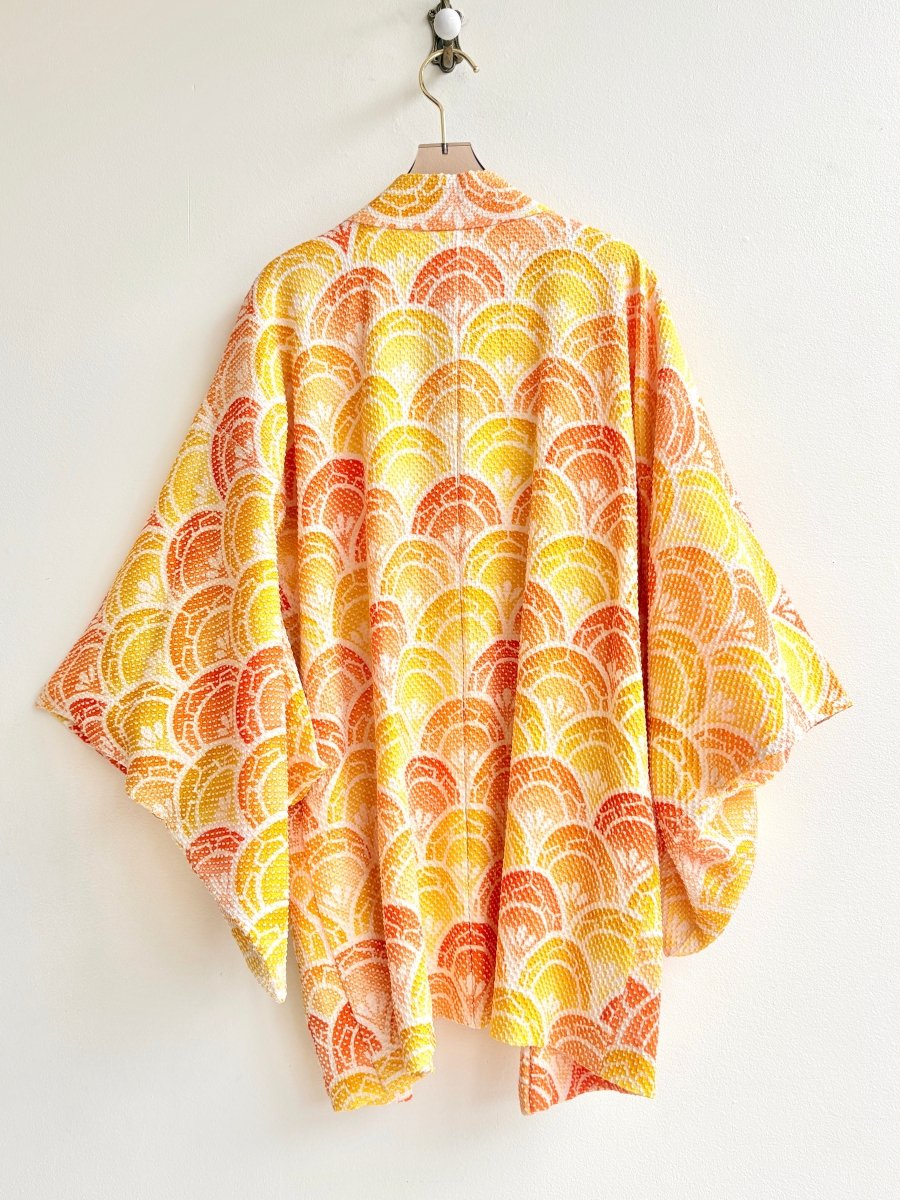 Golden and Orange Shell Print Textured Short Kimono Jacket (Vintage) - Made X Hudson