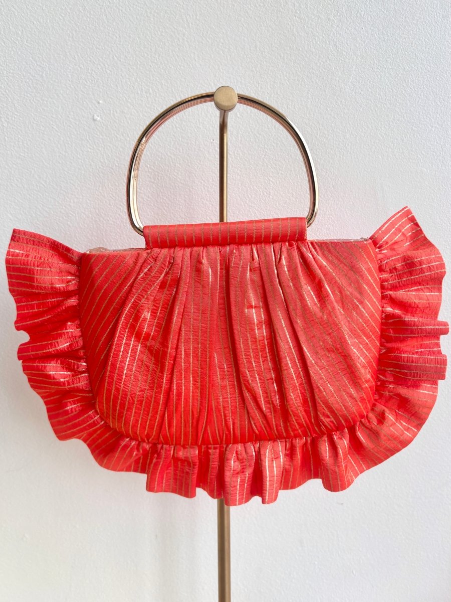 Orange & Gold Metallic Stripe Gathered Minnie Ruffle Bag - Made X Hudson