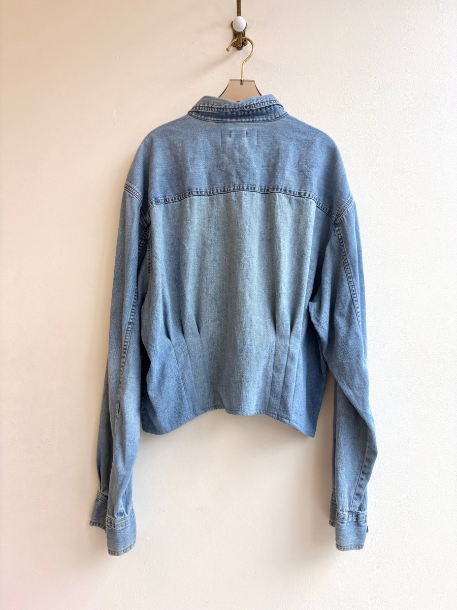 The Kevin Top | Stone Wash Denim with Silver Buttons and Gathered Waist (Reworked) - Made X Hudson