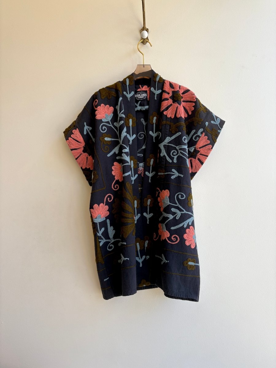 Navy, Coral, Pale Blue Suzani Haori Vest - Made X Hudson