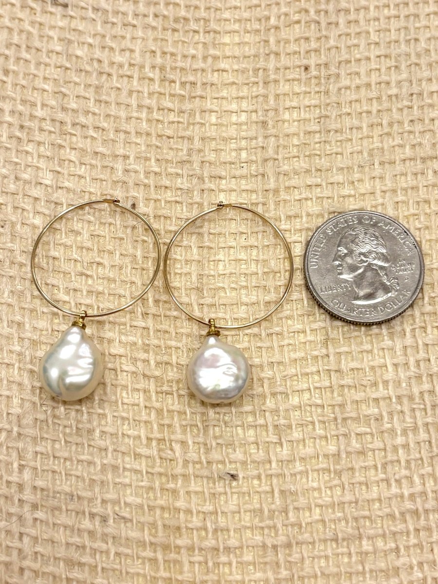 Baroque Pearl Dangler 18k Gold Fill Hoop Earrings (Multiple Colors) - Made X Hudson