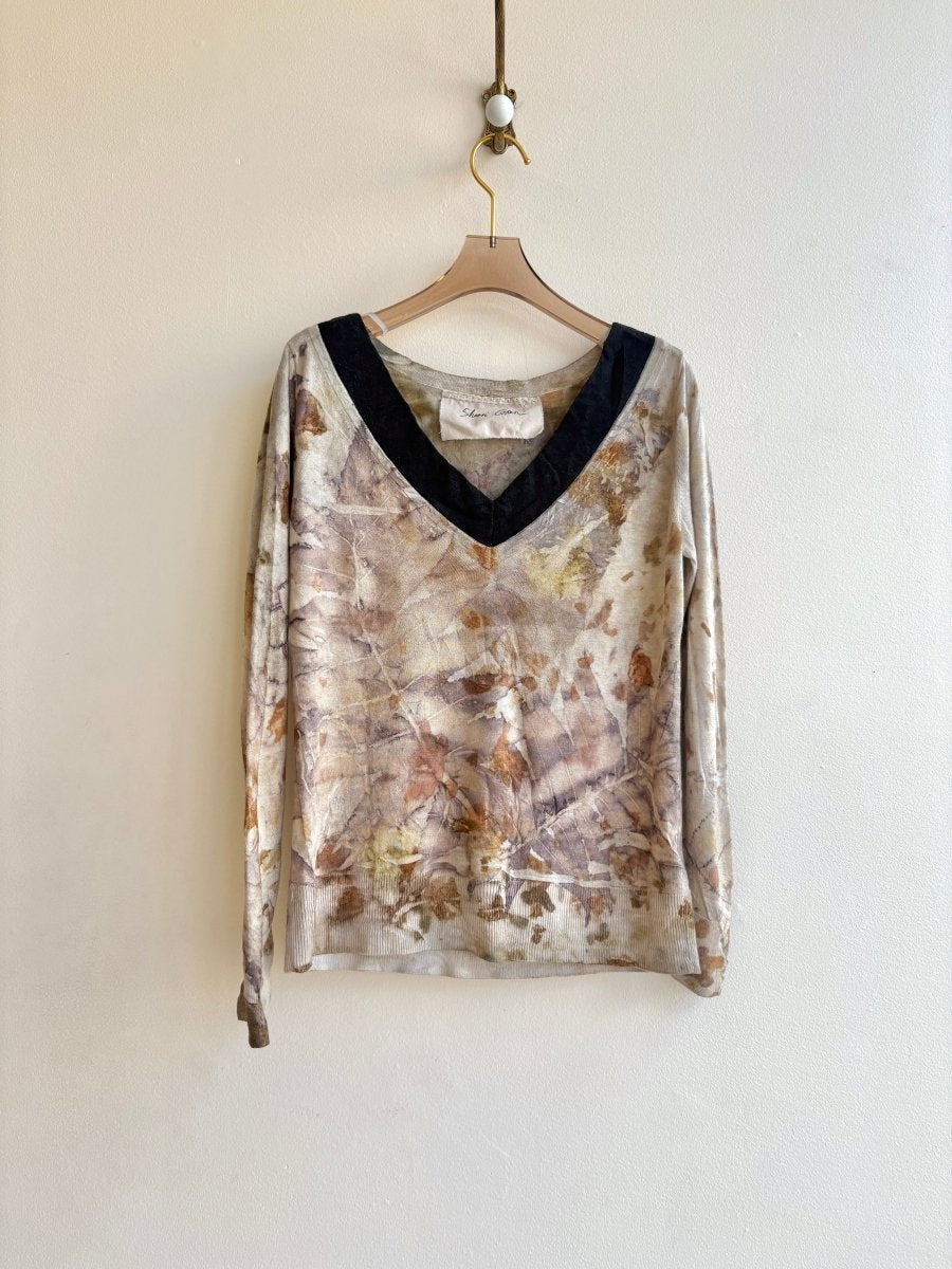 Eco Printed Cashmere Black V - neck Sweater (Reworked) - Made X Hudson