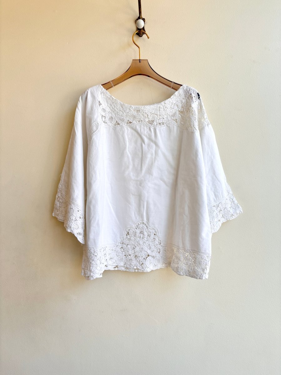 White Lace Box Top w/ 3/4 Sleeve - Made X Hudson