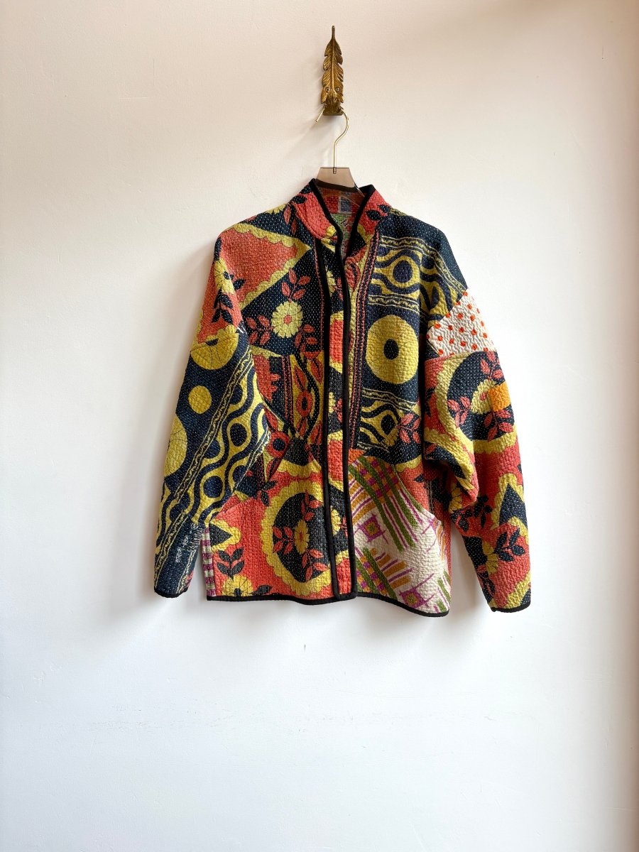 Reversible Ladhiya Quilted Jacket in Navy, Yellow, Orange, Purple & Coral, Lime, Yellow, Blue - Made X Hudson