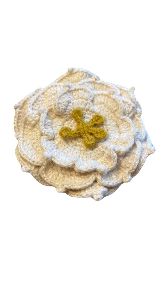 Cream & Mustard Hand Knit Large Flower Pin - Made X Hudson