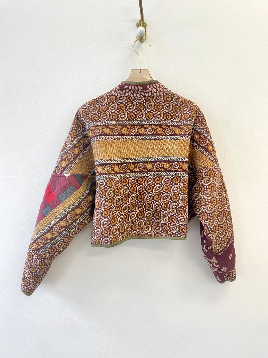 Reversible Kaira Quilted Cropped Jacket in Colors Olive, Red Plaid, & Wine - Made X Hudson