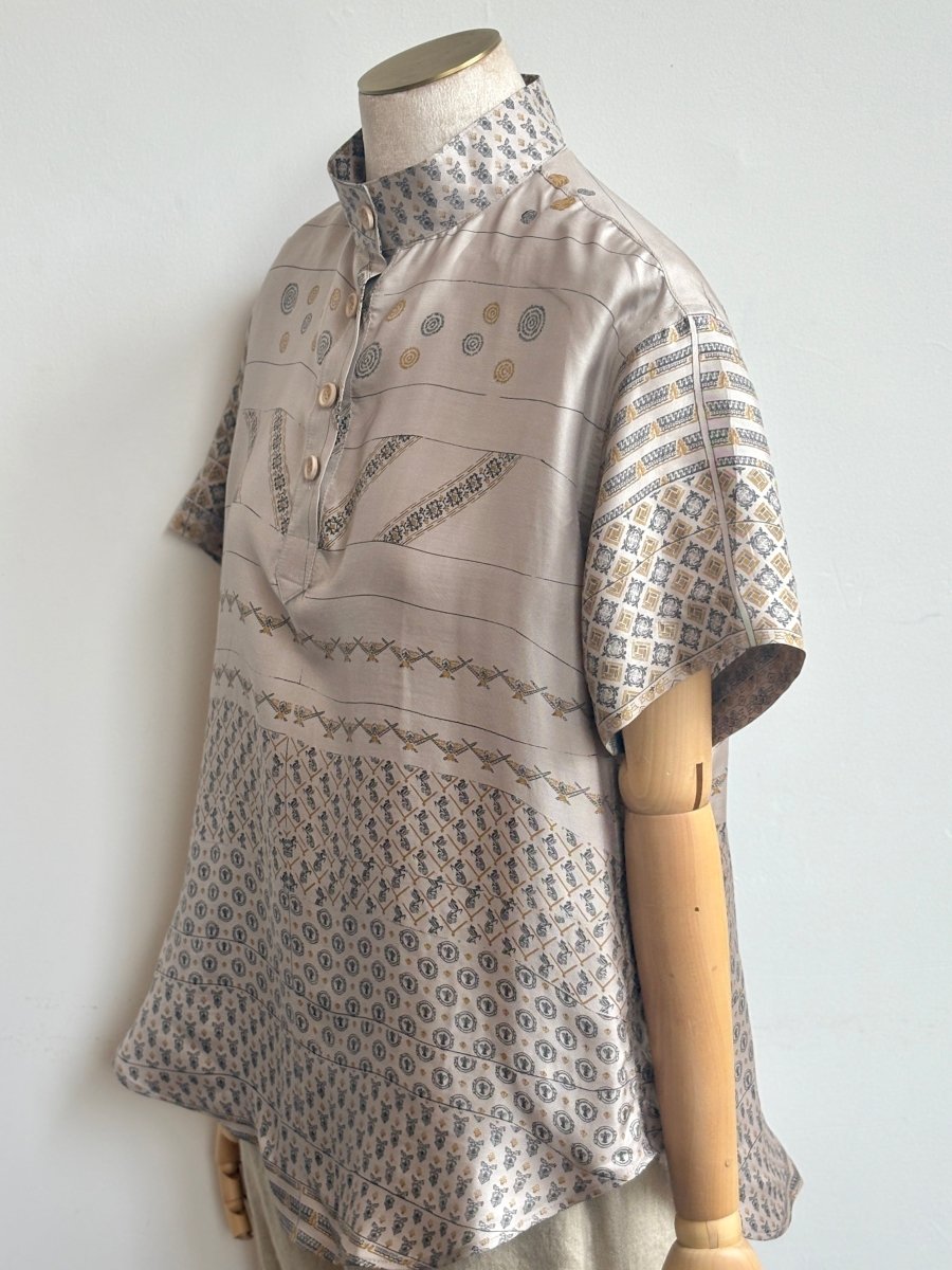 Short Sleeve Popover Shirt in Taupe Multiprint - Made X Hudson