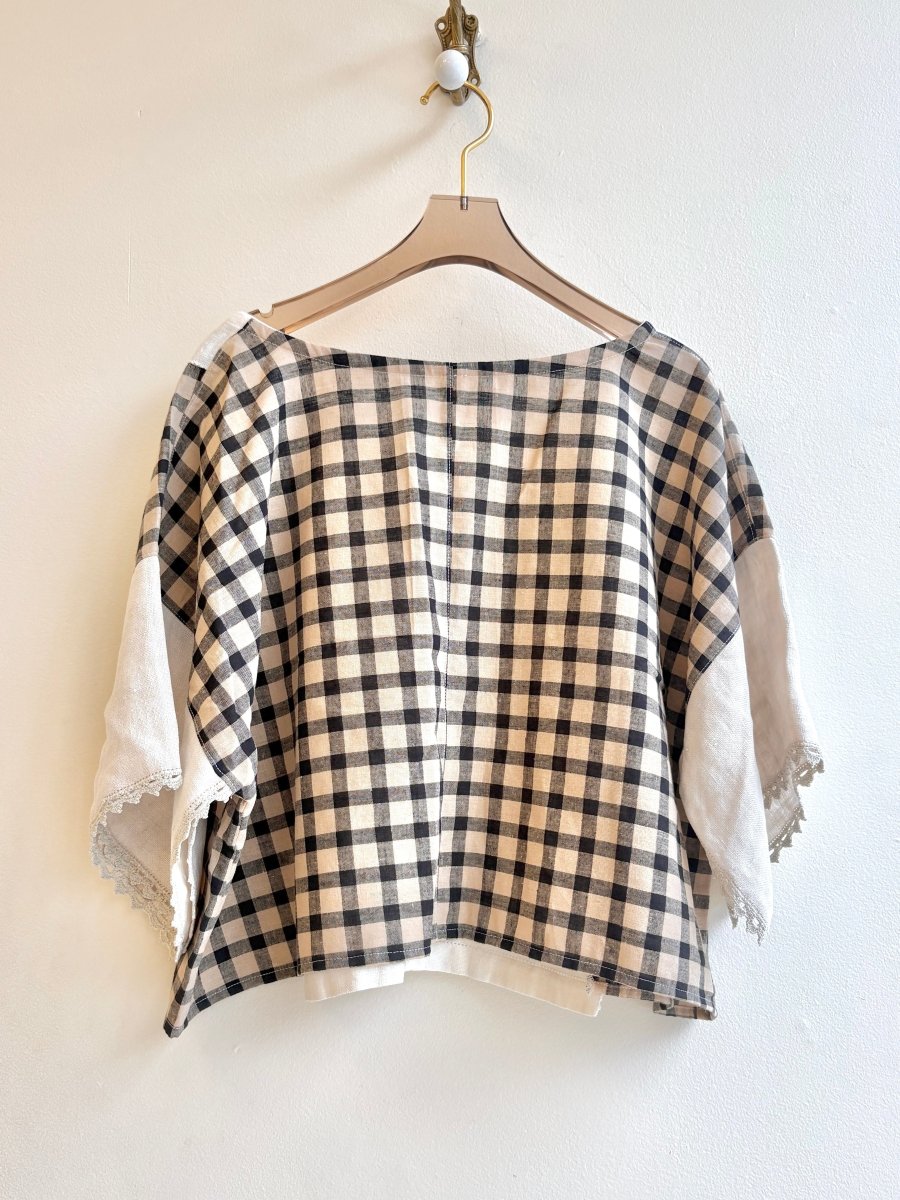 Black and Tan Plaid with Cross Stitch Basket | Picnic Top - Made X Hudson
