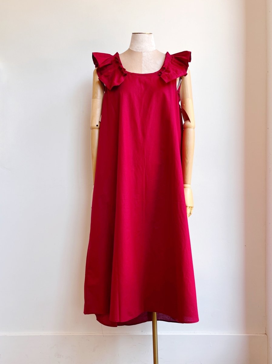 Sweet Cherry Sleeveless Keyhole Back Ruffle Dress w/ Belt - Made X Hudson