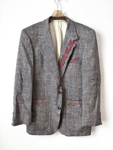 Brilliant Red and Blue Embroidered Twill Striped Vintage Blazer (Reworked) - Made X Hudson