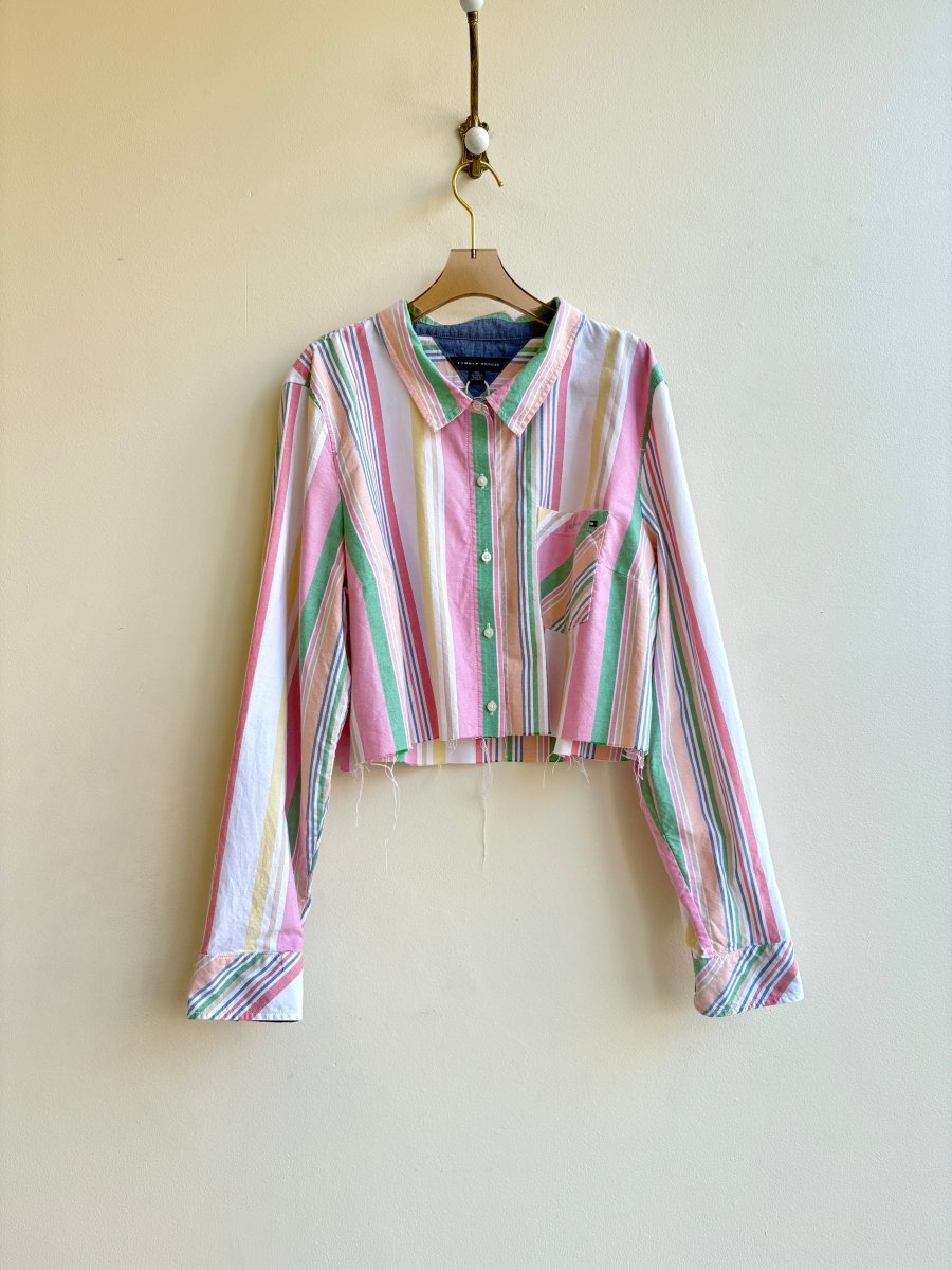 Pink, Green, Yellow Stripe Annette Crop Top (Reworked) - Made X Hudson