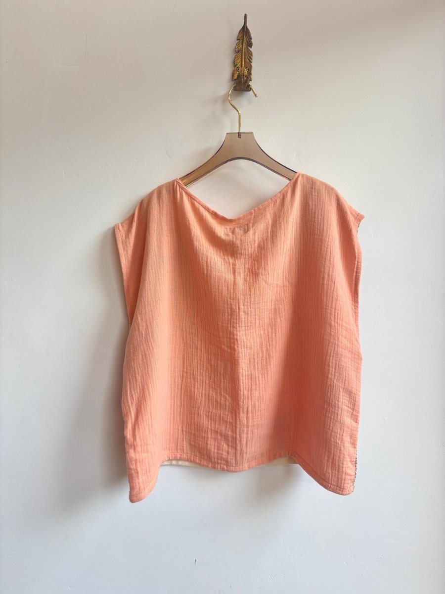 Handwoven Blouse in Coral & Green - Made X Hudson
