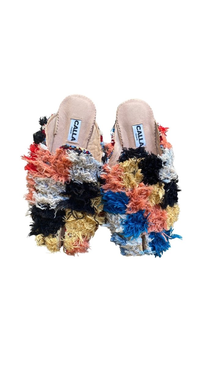 Tabi Babouche “Lunah” Split Toe Flats In Colors Checkered Pale Yellow, Peach, Blue, Black, & Grey (Size 41) - Made X Hudson