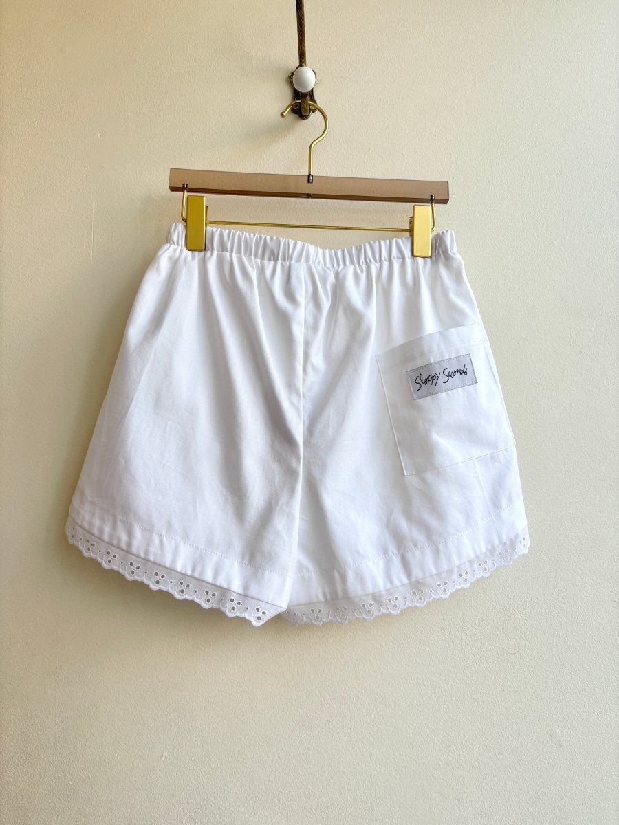White w/ Eyelet Trim Boxer Shorts (Reworked) - Made X Hudson
