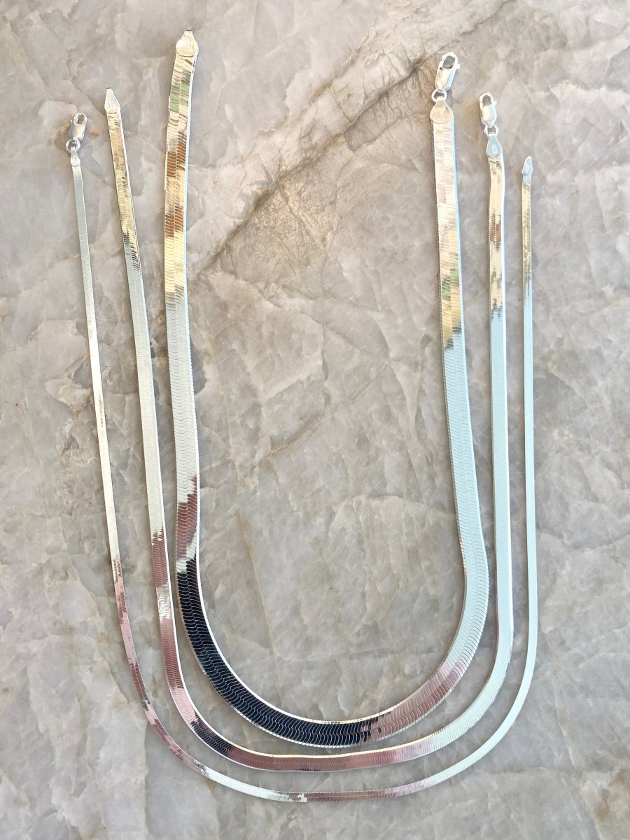 Solid Sterling Silver Herringbone Necklace 18” (Multiple Widths Available) - Made X Hudson