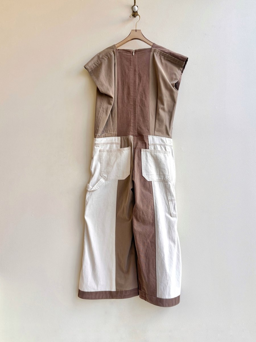 Tan & Cream Patchwork Denim Jumpsuit - Made X Hudson