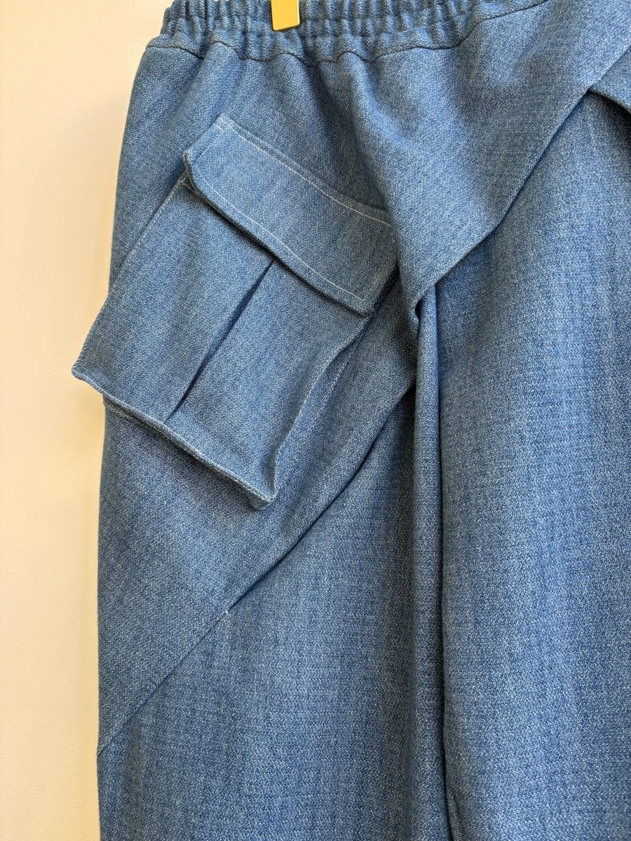 Denim Draped Cropped Jogger Pants w/ Cargo Pocket - Made X Hudson