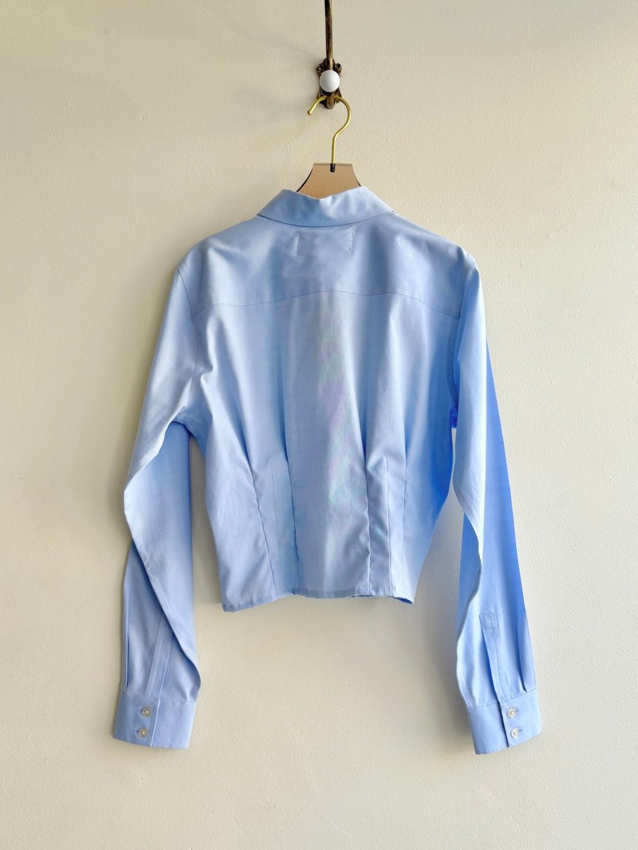 The Kevin Top | Blue Button Down Top w/ Gathered Waist (Reworked) - Made X Hudson