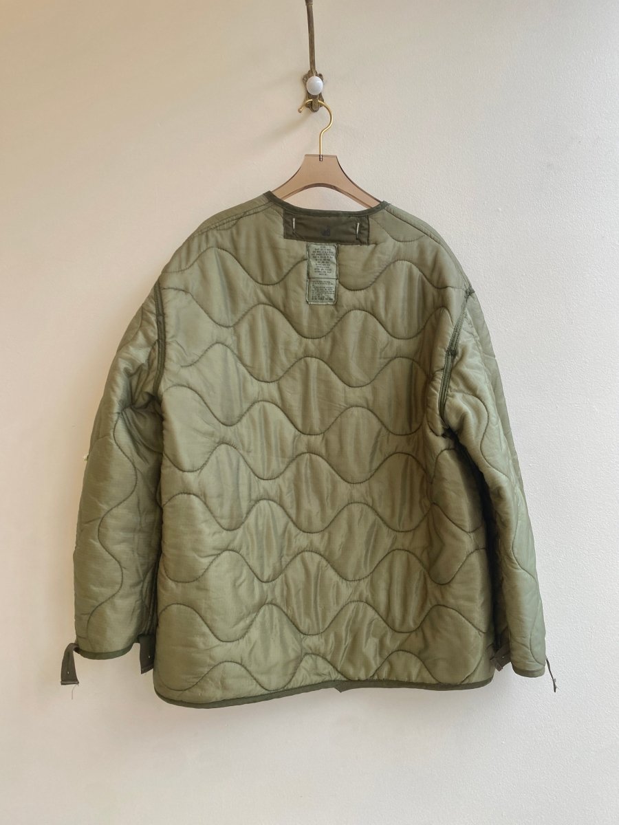 Olive Green Army Liner Quilted Coat w/ Multi - Colored Rosettes - Made X Hudson