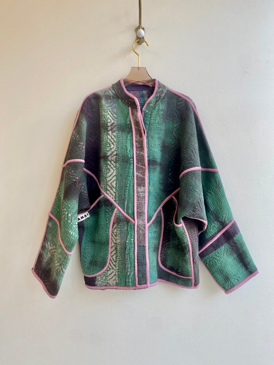 Reversible Ladhiya Quilted Jacket in Colors Green, Pink & Purple, Pink - Made X Hudson