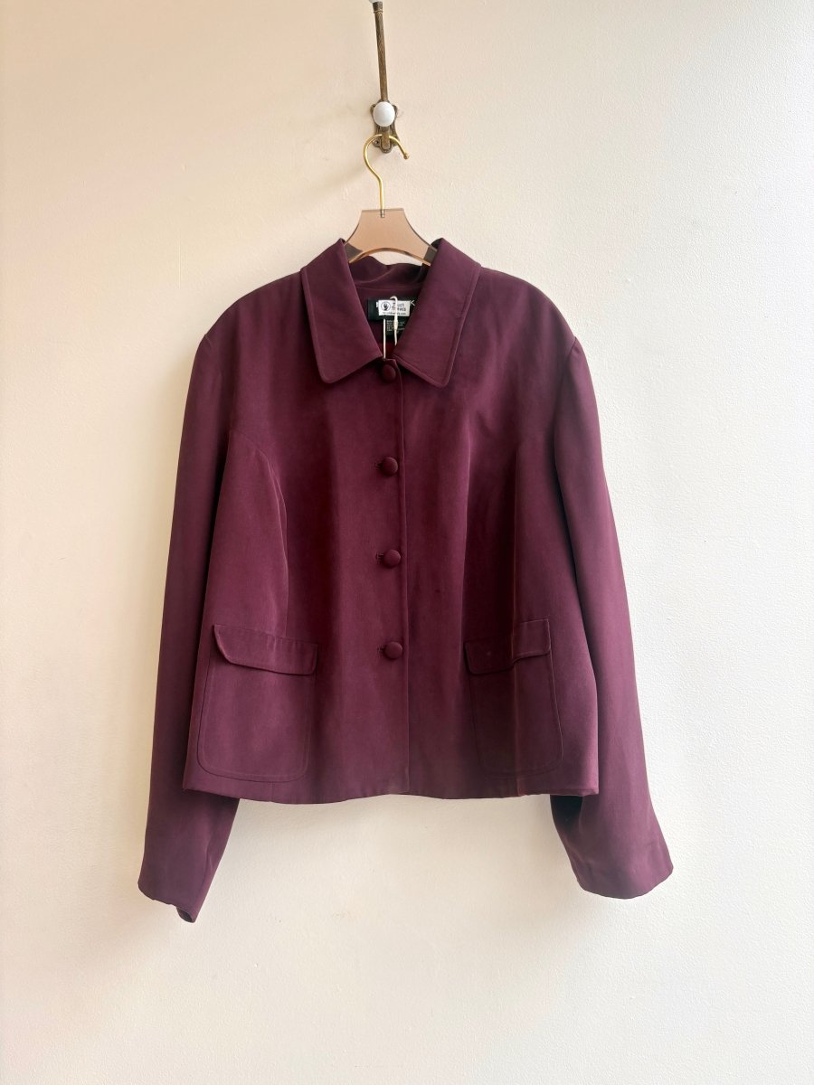 Plum Blazer with Baby Blue Flower Patch | Hand Painted (Reworked) - Made X Hudson