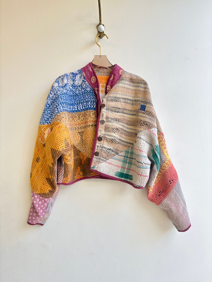 Reversible Kaira Quilted Cropped Jacket in Colors Orange, Pink, Yellow, Cream & Blush, Blue, Teal, Beige - Made X Hudson