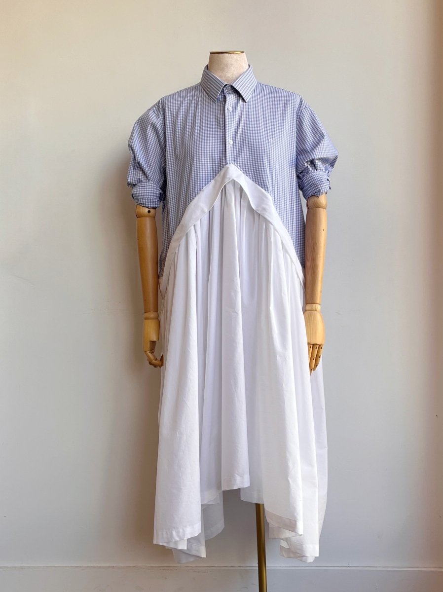 V - Line Shirtwaist Dress in Blue Mini - Plaid & White (Reworked) - Made X Hudson