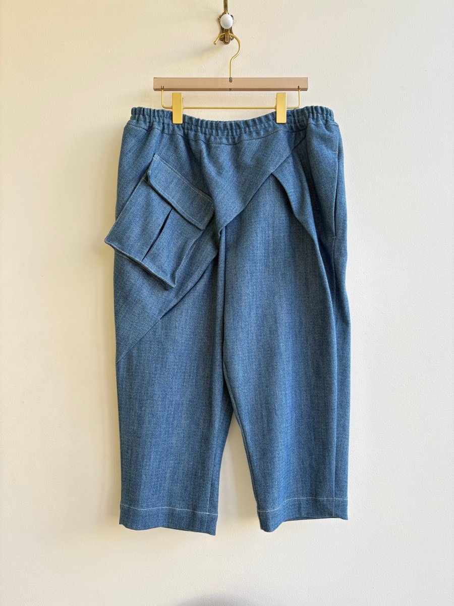 Denim Draped Cropped Jogger Pants w/ Cargo Pocket - Made X Hudson
