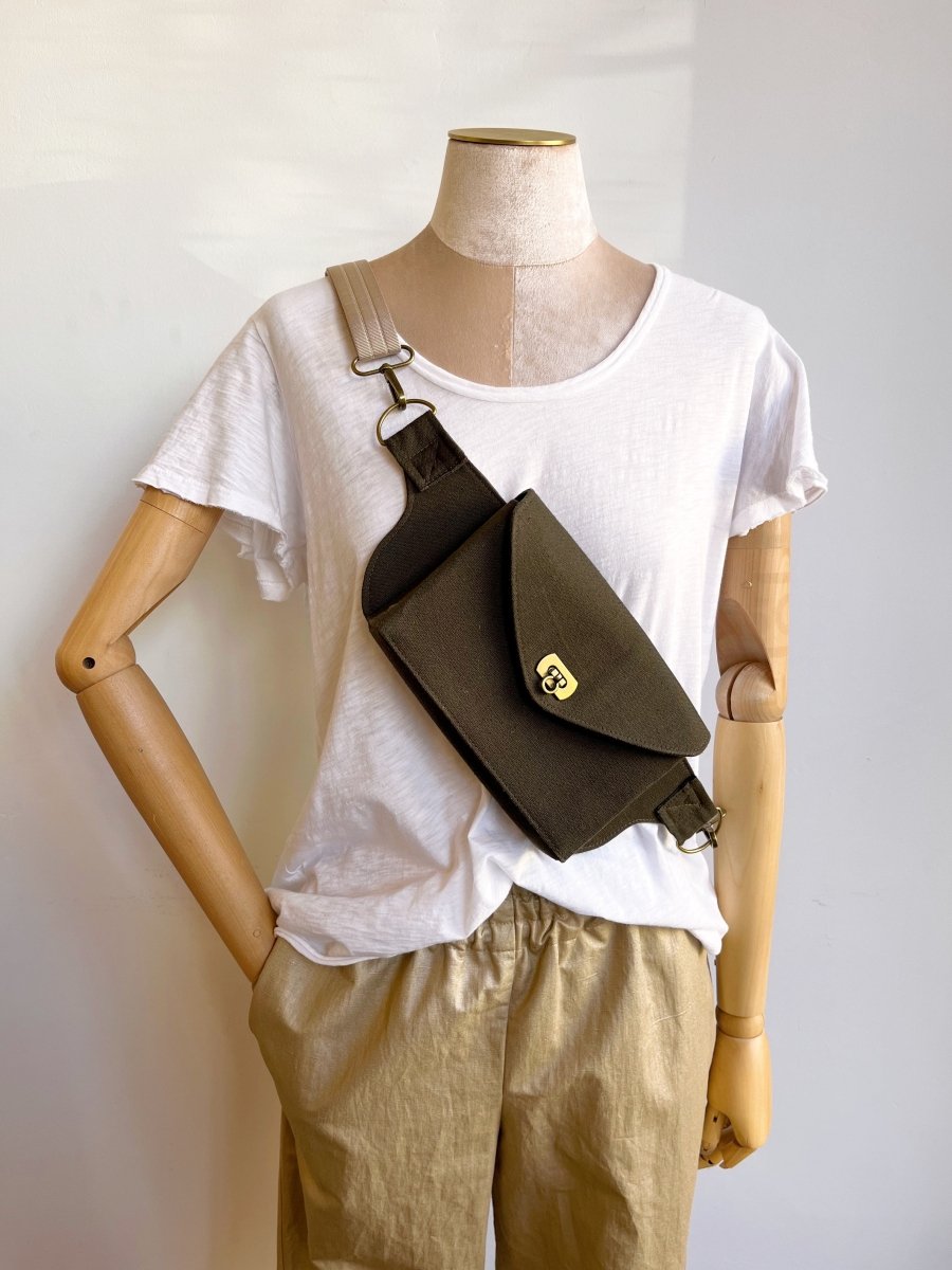 Cross - Body Bag in Moss Hemp - Cotton Canvas w/ Nylon Strap - Made X Hudson