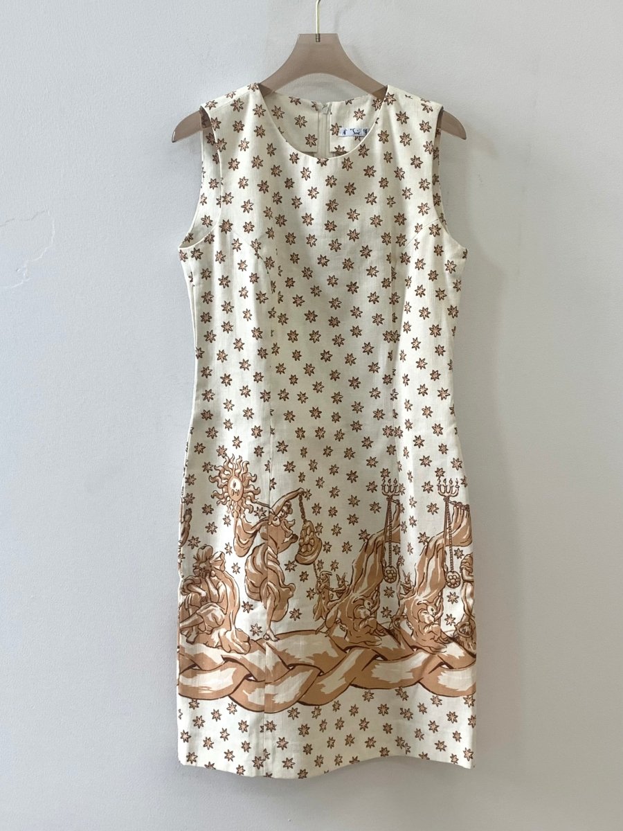Cream & Tan Linen Dress w/ Stars - Made X Hudson