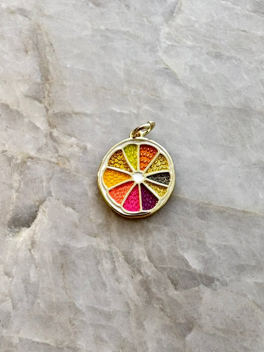 14K Gold Plated Orange Slice Enamel Color Charm - Made X Hudson
